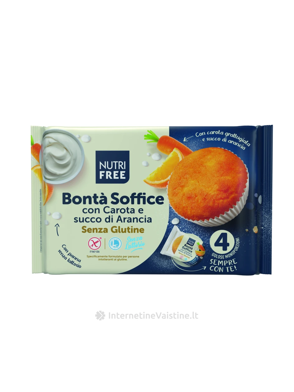 NUTRIFREE BONTA' SOFFICE - keksiukas morkų ir apelsinų skonio be glitimo, 140g | internetinevaistine.lt