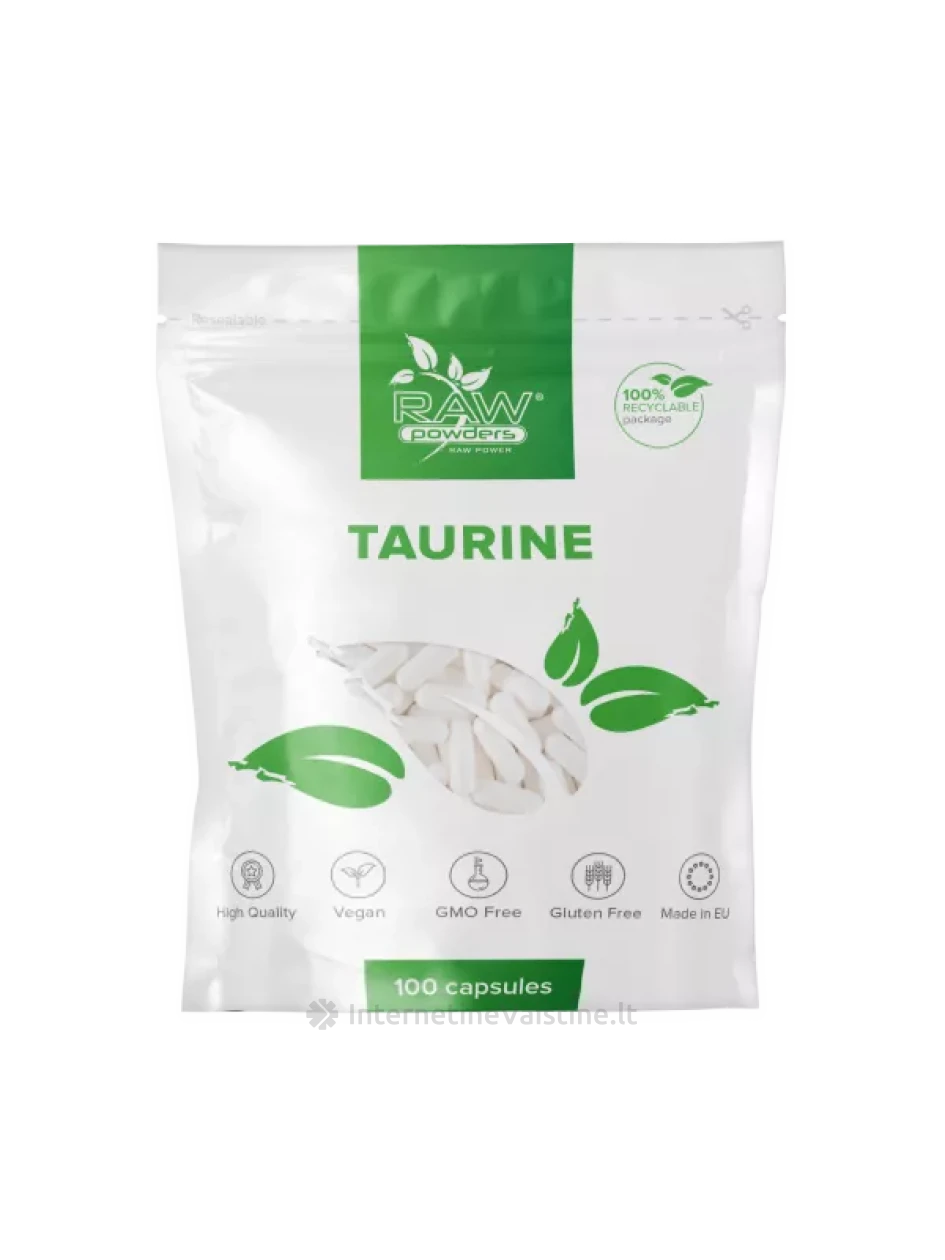 RAW POWDERS Taurinas 500mg kaps., N100 | internetinevaistine.lt