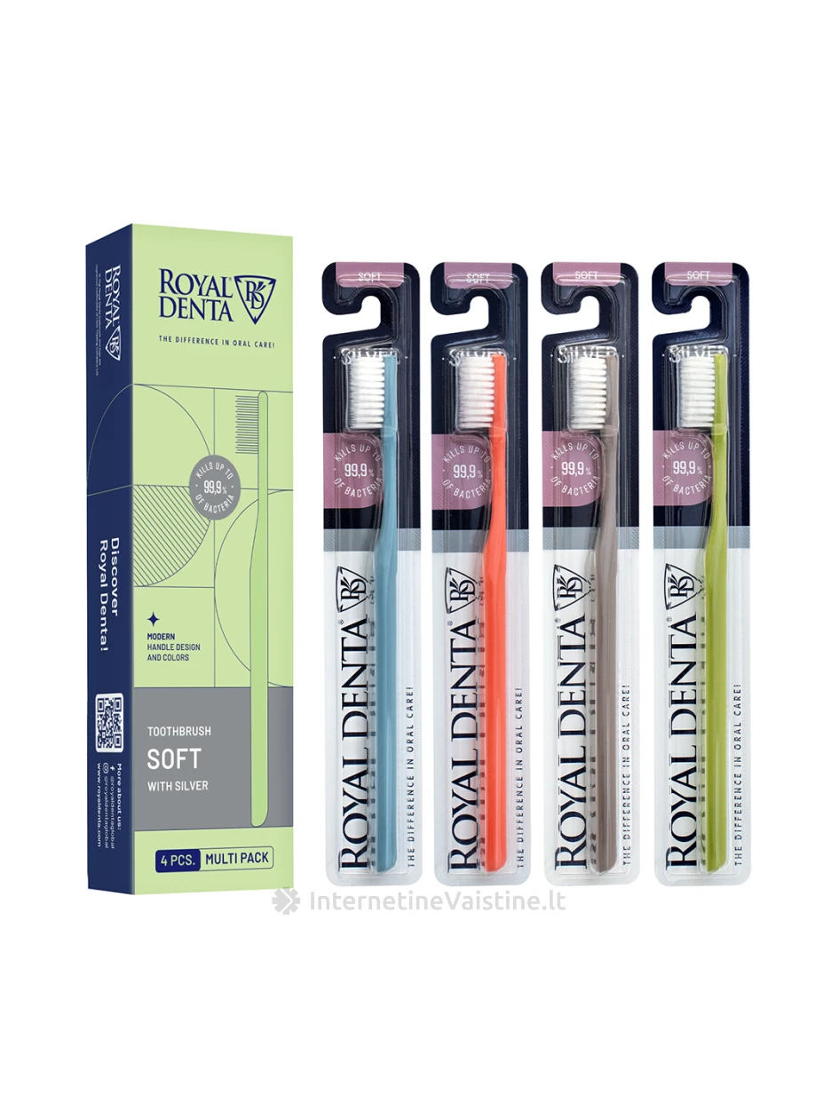 ROYAL DENTA dantų šepetėlių rinkinys SILVER SOFT, 4 vnt | internetinevaistine.lt