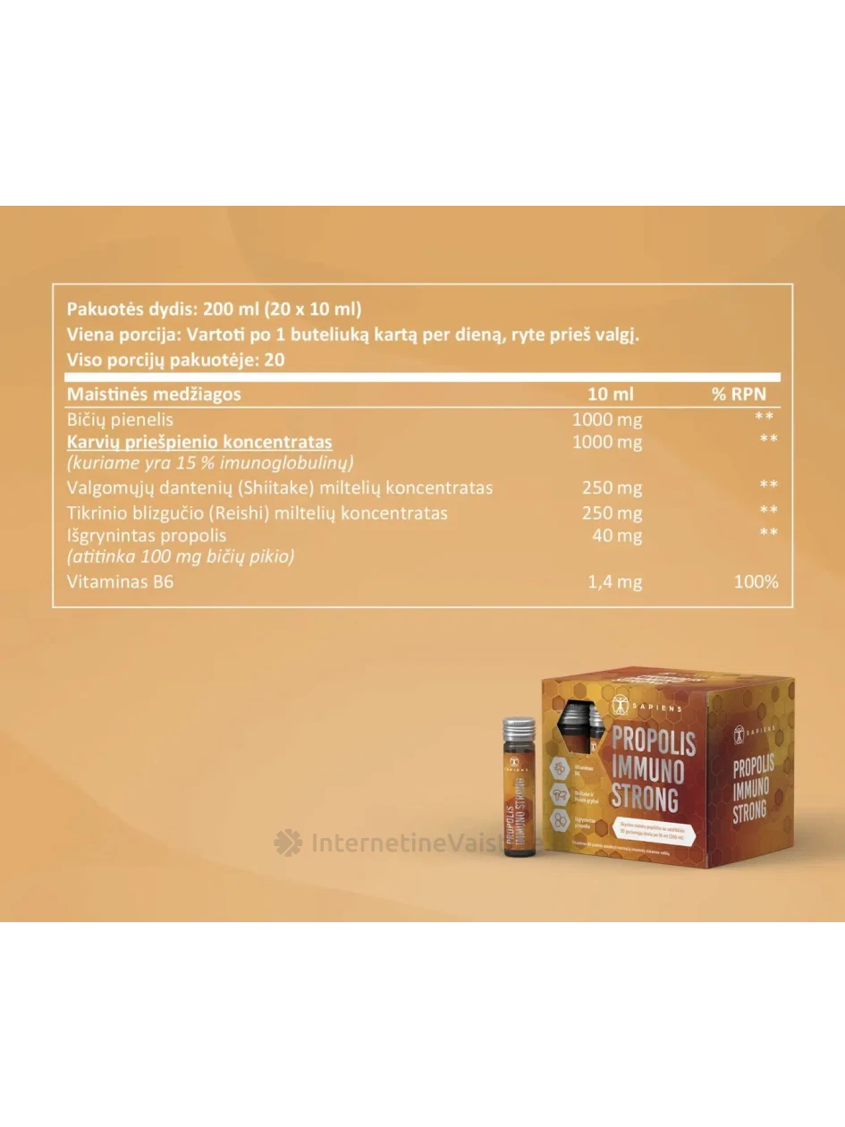 SAPIENS Propolis Immuno Strong ger. dozių 10ml N20 | internetinevaistine.lt