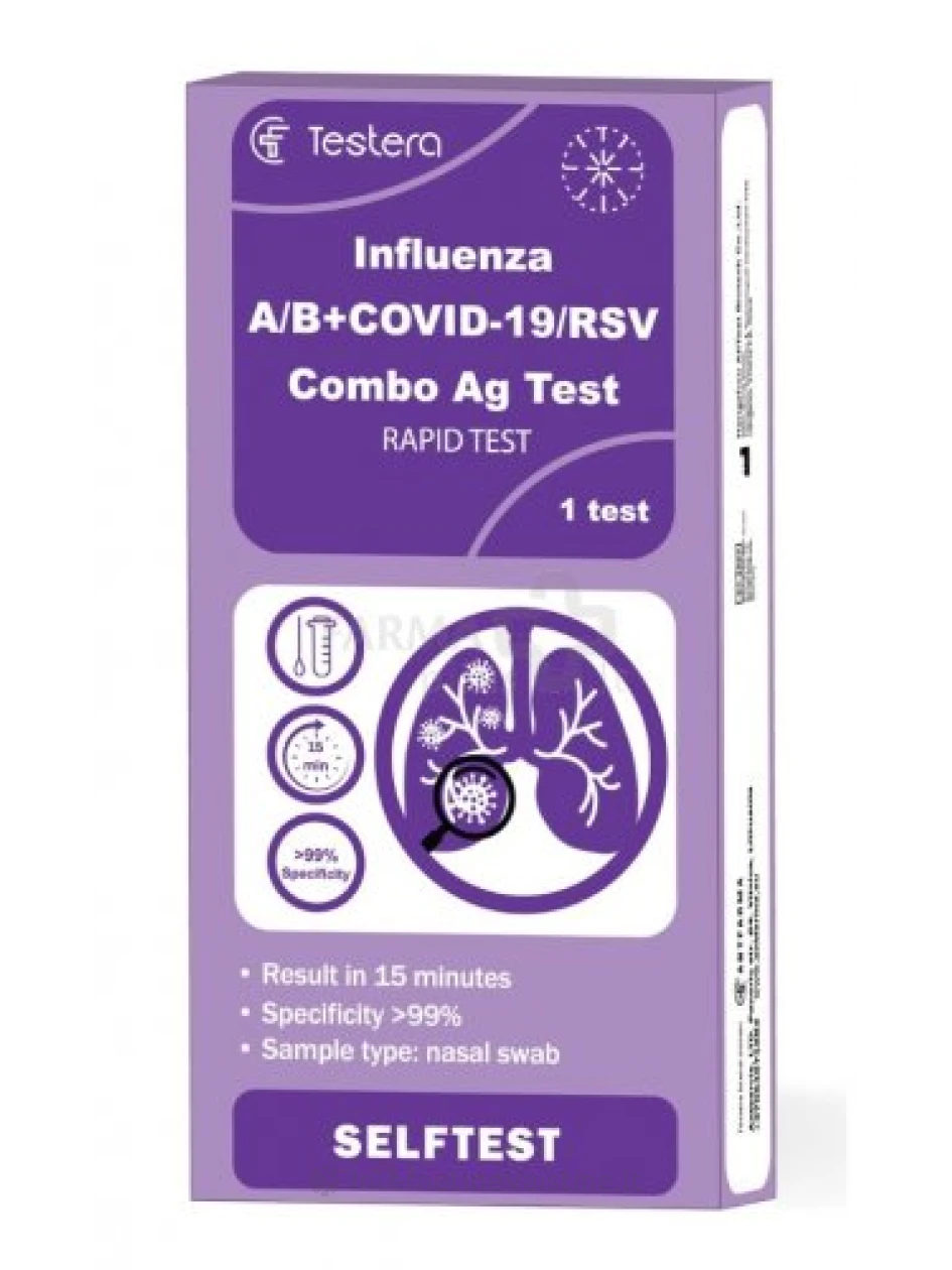 TESTERA GRIPO A+B/COVID-19/RSV COMBO AG testas N1, Vnt | internetinevaistine.lt