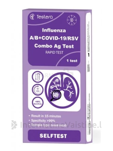 TESTERA GRIPO A+B/COVID-19/RSV COMBO AG testas N1, Vnt | internetinevaistine.lt