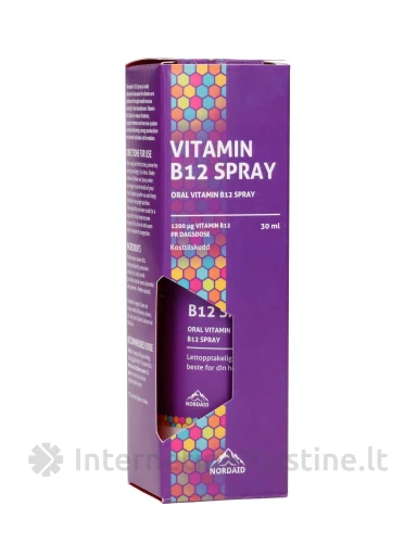 NORDAID B12 SPRAY, purškiamas vitaminas B12, 800µg, 30ml, 200 papurškimų, N1 | internetinevaistine.lt
