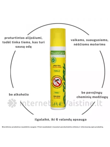 MOUSTICARE odos purškalas nuo uodų, kitų geliančių vabzdžių ir erkių Family, 125 ml, Vnt | internetinevaistine.lt