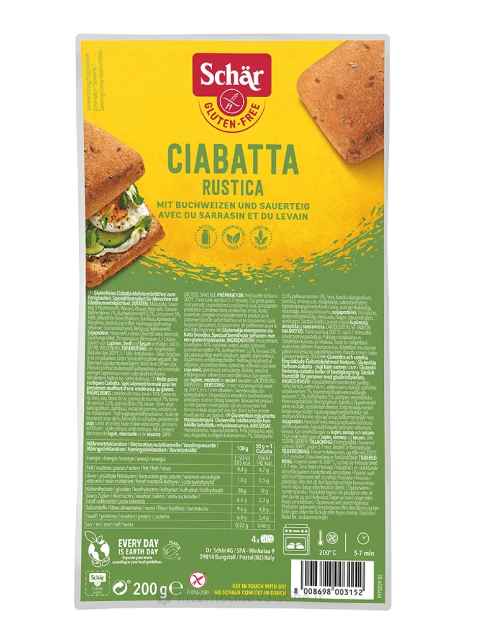 Schär CIABATTA RUSTICA – tamsi kaimiška duona be glitimo, 200g | internetinevaistine.lt
