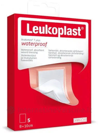 LEUKOPLAST sterilus, vandeniui atsparus tvarstis LEUKOMED T PLUS WATERPROOF, 8 cm x 10 cm, 5 vnt. | internetinevaistine.lt