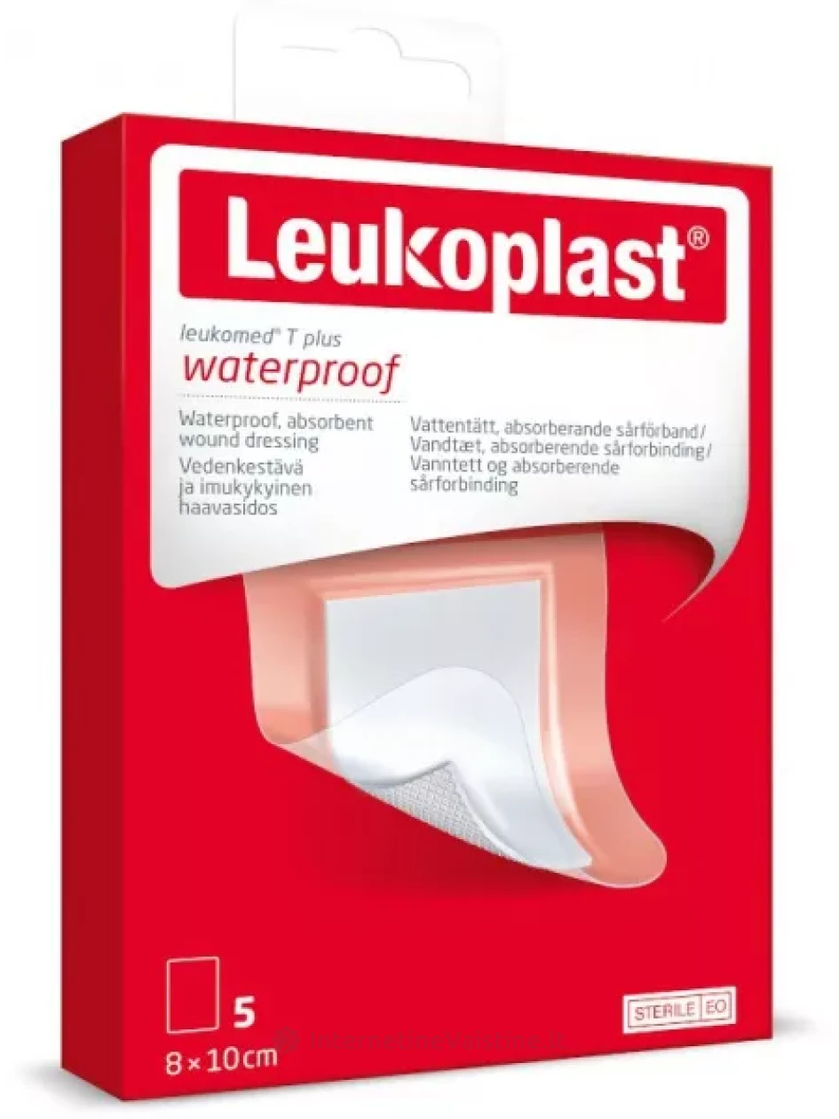 LEUKOPLAST sterilus, vandeniui atsparus tvarstis LEUKOMED T PLUS WATERPROOF, 8 cm x 10 cm, 5 vnt. | internetinevaistine.lt