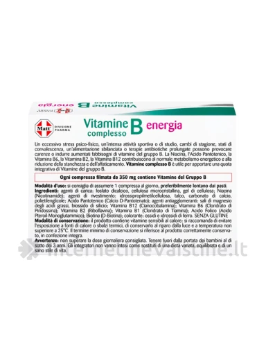 MATT DIVISIONE PHARMA Vitamine Complesso B, maisto papildas, 24 tabletės | internetinevaistine.lt