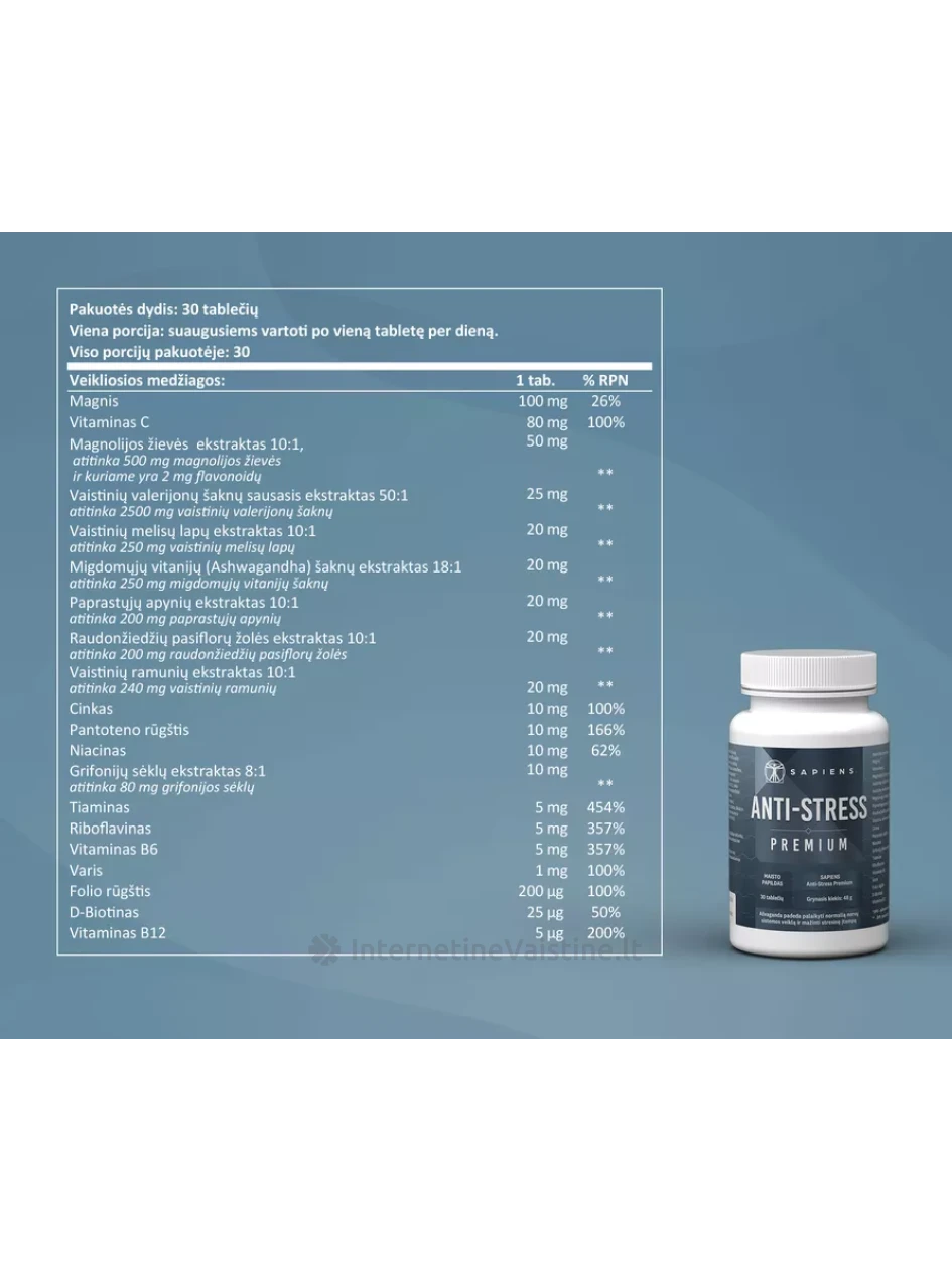 SAPIENS Anti-Stress Premium tab. N30 | internetinevaistine.lt