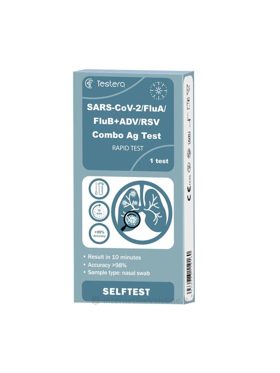 TESTERA SARS-CoV-2/FluA/FluB+ ADV/RSV Antigen 1 vnt. | internetinevaistine.lt