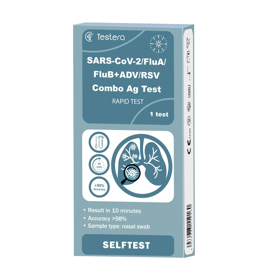 TESTERA Kombinuotas SARS-CoV-2, gripo A ir B, ADV ir RSV antigenų testas, 1 vnt.