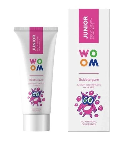 WOOM dantų pasta vaikams JUNIOR BUBBLE GUM, nuo 6 m, 50 ml