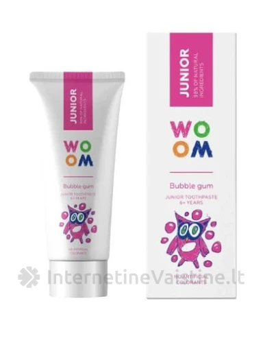WOOM dantų pasta vaikams JUNIOR BUBBLE GUM, nuo 6 m, 50 ml, Vnt | internetinevaistine.lt