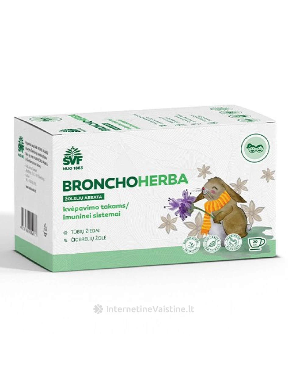 Arbata BRONCHOHERBA VAIKAMS kvėp. takams/imun. sist. 1.5g N20, 20 vnt. | internetinevaistine.lt