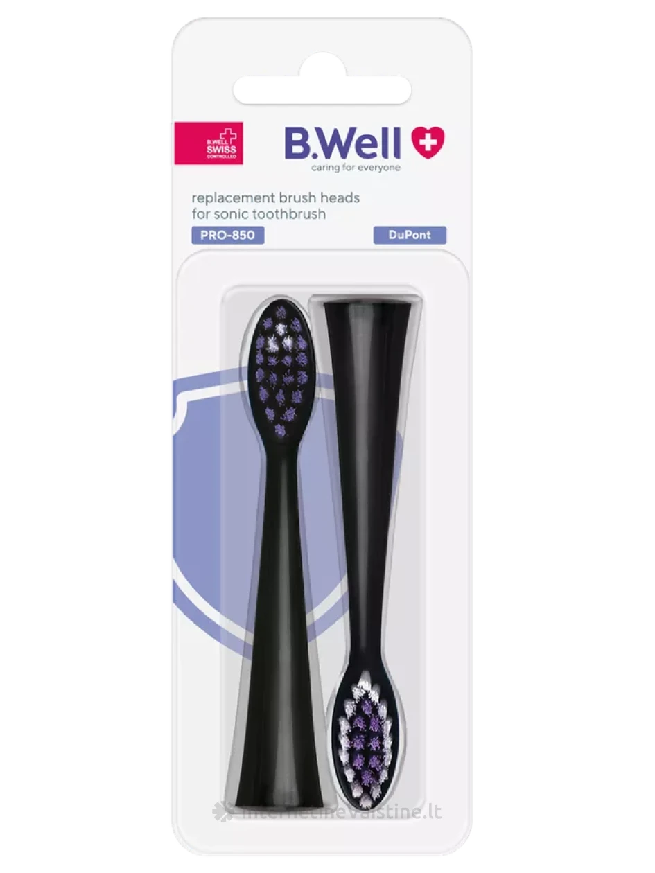 B. WELL dantų šepetėlio galvutės PRO-850, juoda spalva, N2 | internetinevaistine.lt