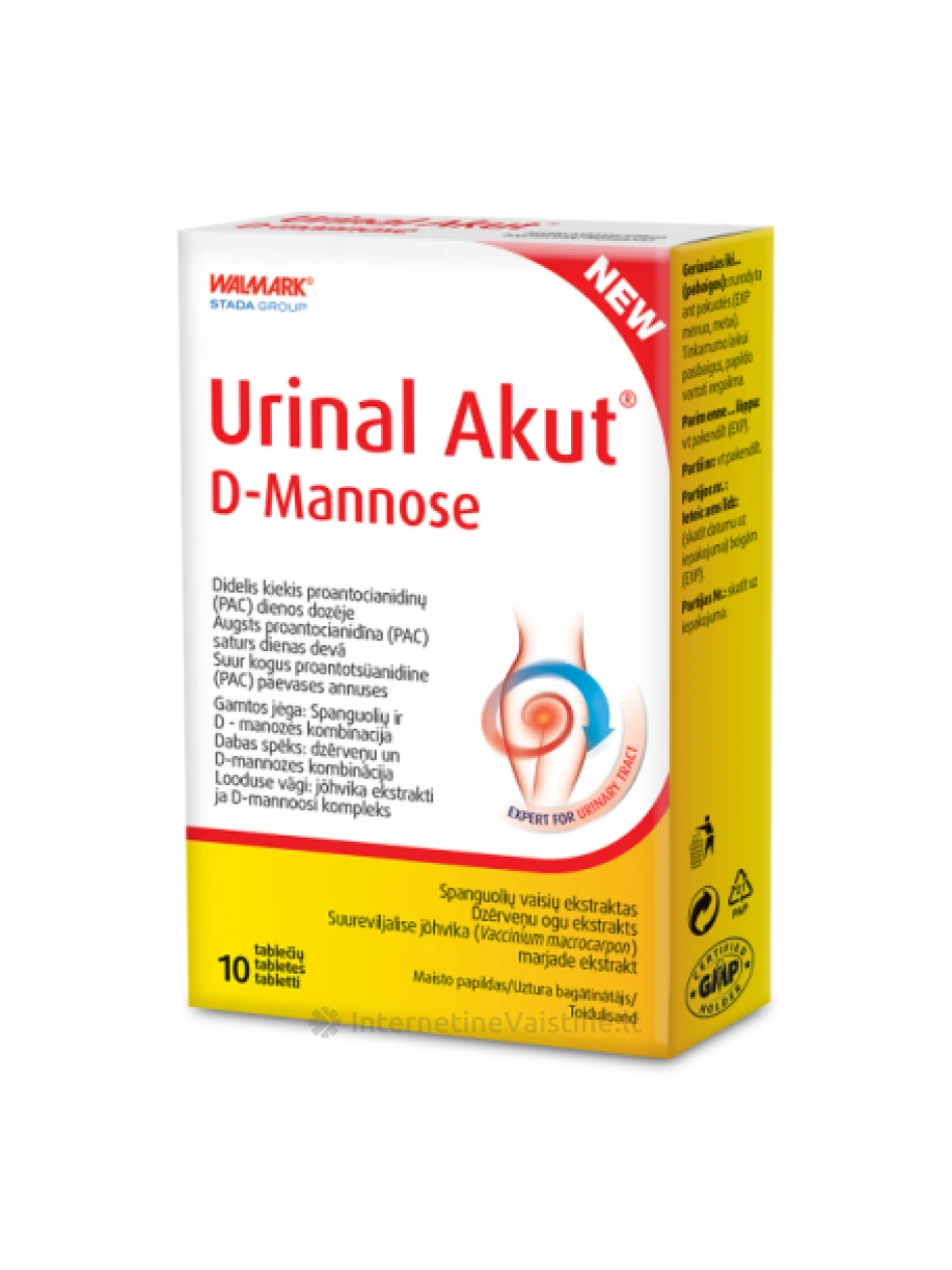 URINAL Akut D-Mannose tab. N10, 10 vnt. | internetinevaistine.lt