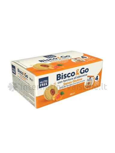 NUTRIFREE BISCO&GO CON FARCITURA ALL'ALBICOCCA - sausainiai su abrikosų skonio įdaru, be glitimo, 160g (4x40g) | internetinevaistine.lt