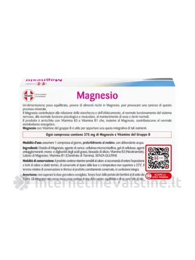 MATT DIVISIONE PHARMA Magnesio, magnis su vitaminais B1 ir B3, maisto papildas, 30 tablečių | internetinevaistine.lt