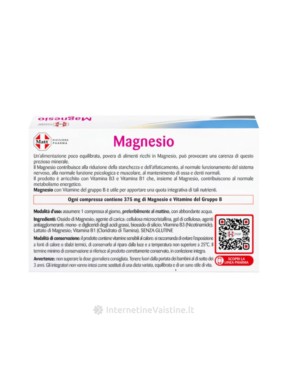 MATT DIVISIONE PHARMA Magnesio, magnis su vitaminais B1 ir B3, maisto papildas, 30 tablečių | internetinevaistine.lt