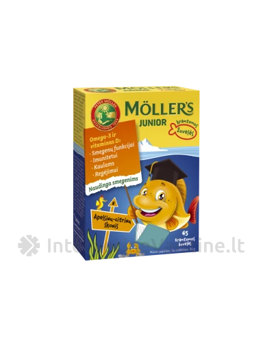 Möller’s Junior Omega-3 citrinų - apelsinų skonio, 45 kramtomos žuvelės | internetinevaistine.lt