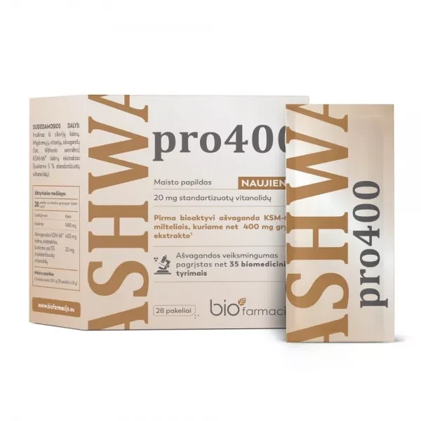BIOFARMACIJA maisto papildas ASHWA PRO 400, 28 pak.