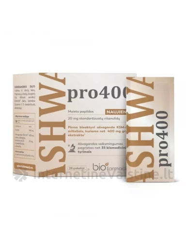 BIOFARMACIJA maisto papildas ASHWA PRO 400, 28 pak. | internetinevaistine.lt