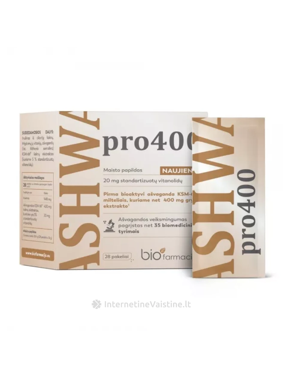 BIOFARMACIJA maisto papildas ASHWA PRO 400, 28 pak. | internetinevaistine.lt
