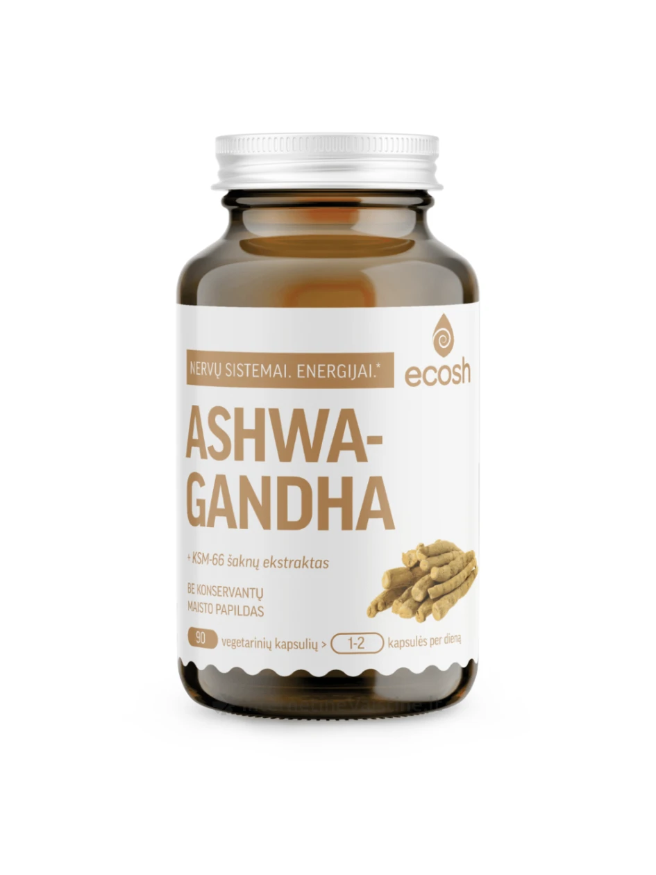 ECOSH AŠVAGANDA (Ashwagandha), su KSM-66 šaknų ekstraktu, 90 kapsulių | internetinevaistine.lt