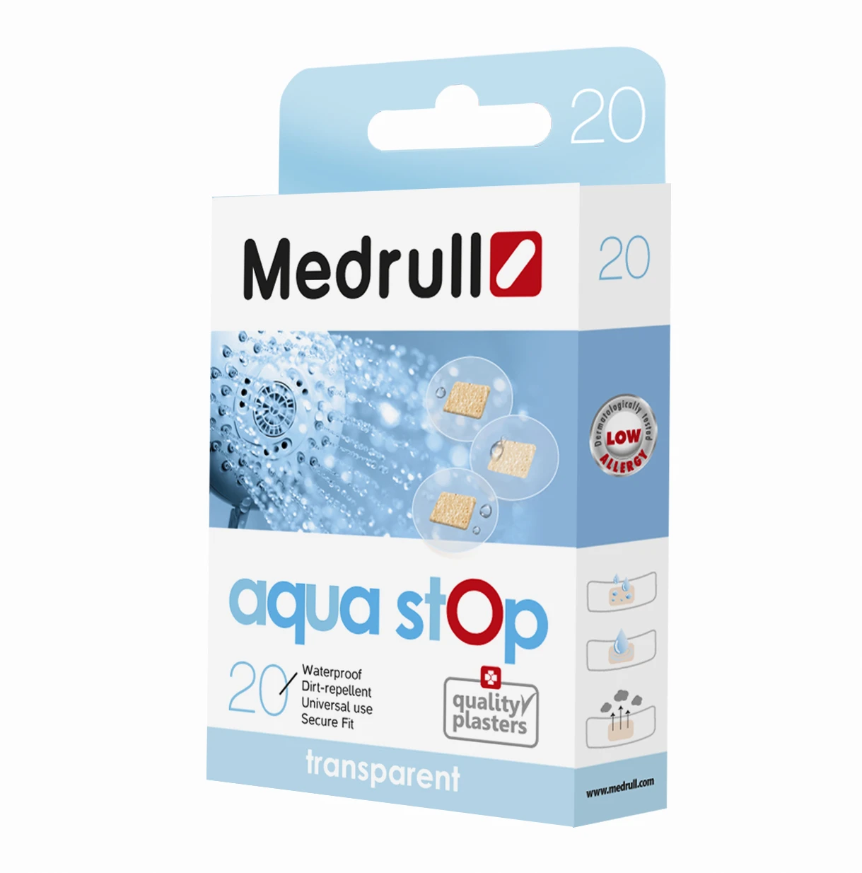 Pleistras (neperšlampamas, permatomas) Aqua Stop D22mm 20 vnt. Medrull