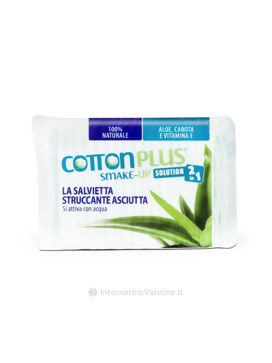 COTTON PLUS 2:1 sausi makiažo vatos lapeliai su pieneliu Aloe Vera N40, 40 vnt. | internetinevaistine.lt