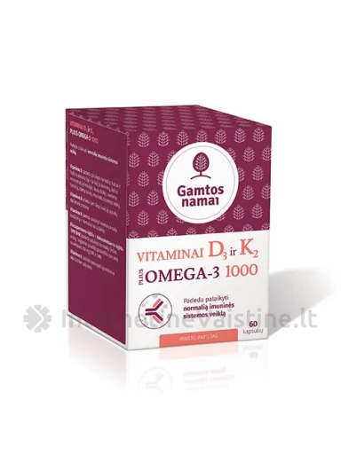 VITAMINAI D3 ir K2 PLIUS OMEGA-3 1000 kaps. N60, 60 vnt. | internetinevaistine.lt