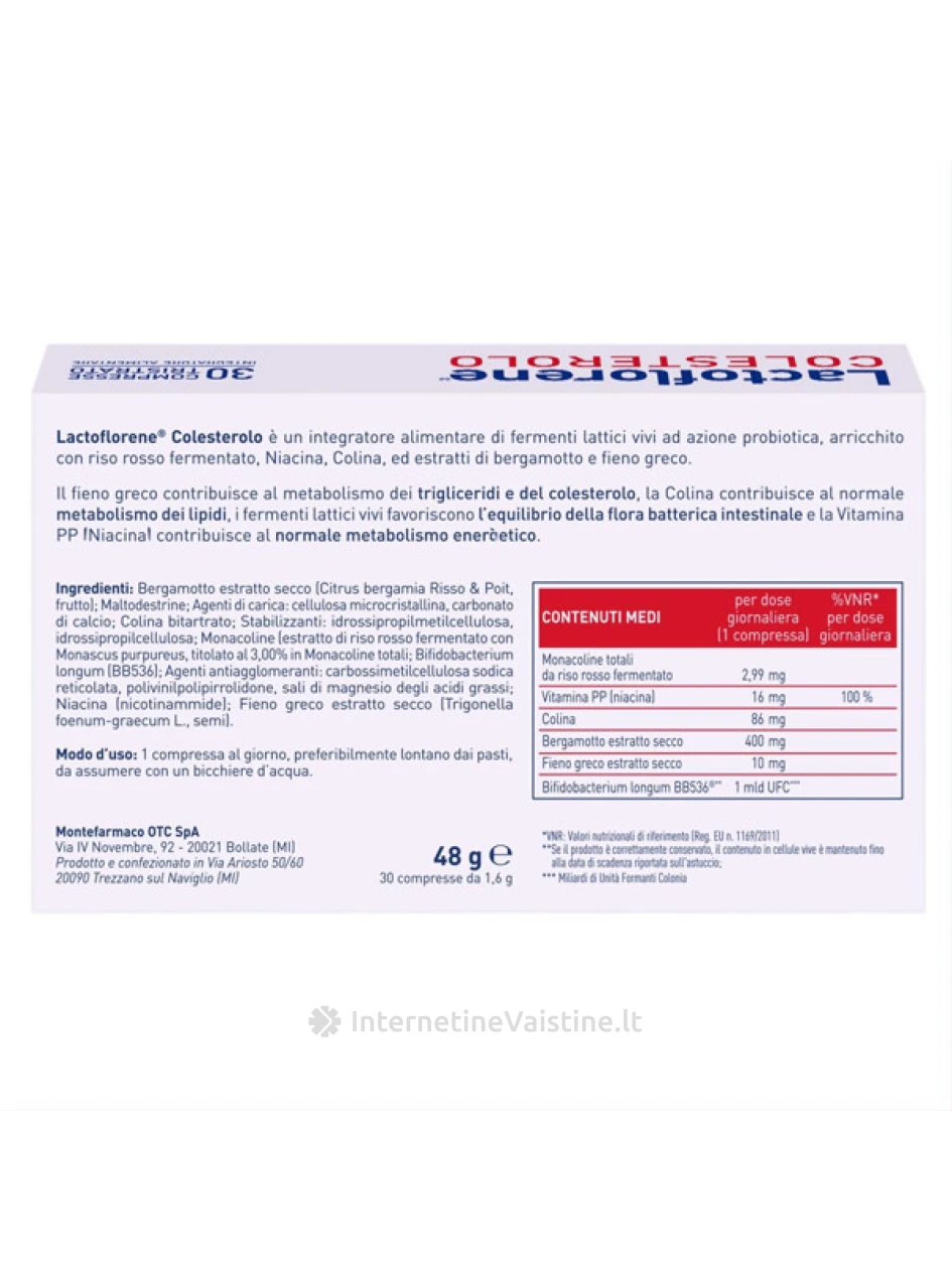 LACTOFLORENE maisto papildas COLESTEROLO, N30 | internetinevaistine.lt
