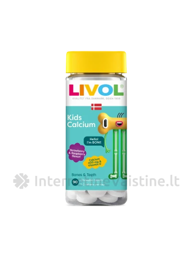 LIVOL Kids Calcium aviečių ir braškių skonio, 90 kramtomųjų tablečių | internetinevaistine.lt