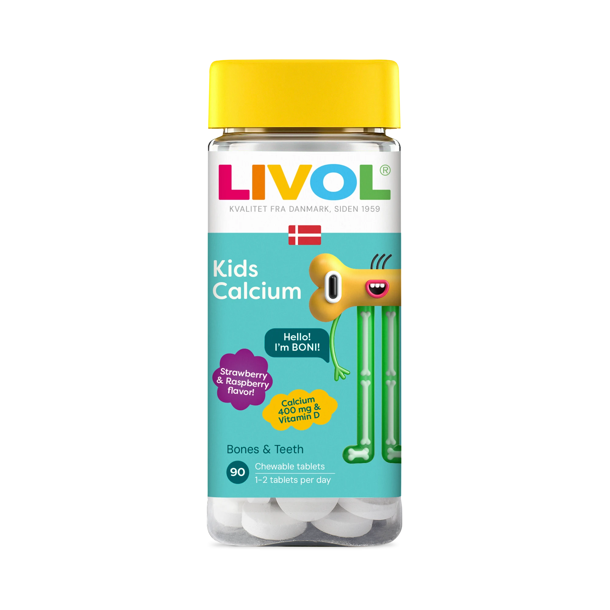 LIVOL Kids Calcium aviečių ir braškių skonio, 90 kramtomųjų tablečių