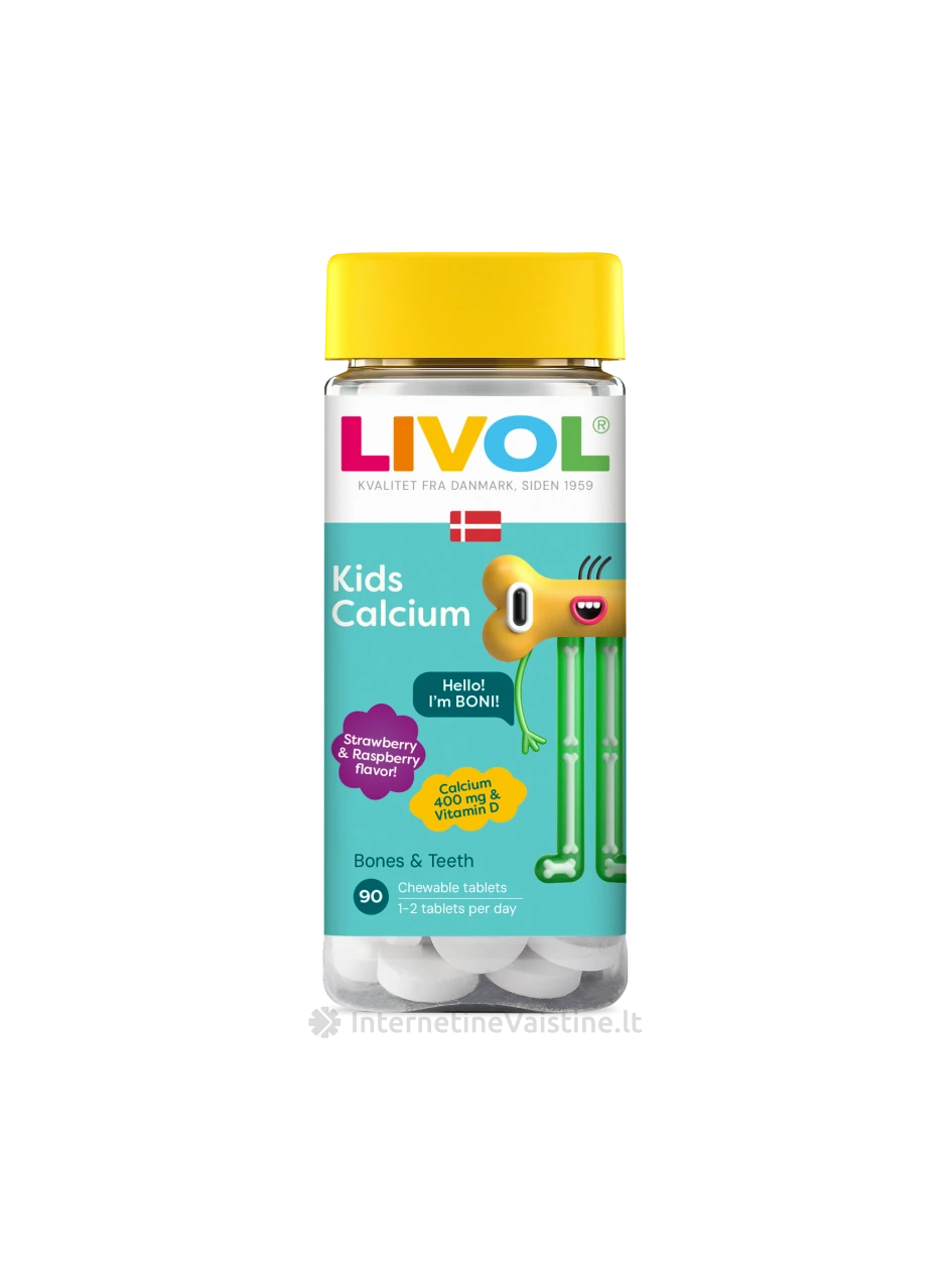 LIVOL Kids Calcium aviečių ir braškių skonio, 90 kramtomųjų tablečių | internetinevaistine.lt