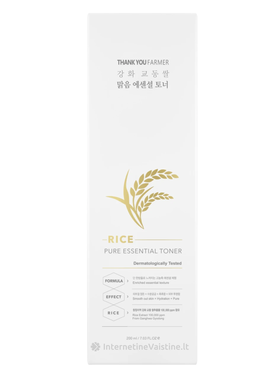THANK YOU FARMER Rice Pure Essential Toner tonikas, 200 ml | internetinevaistine.lt