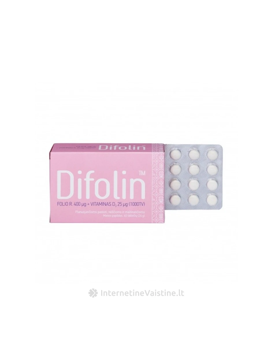 DIFOLIN (FOLIO R. 400MCG+VIT.D3 25MCG) TAB. N60, 60 vnt. | internetinevaistine.lt