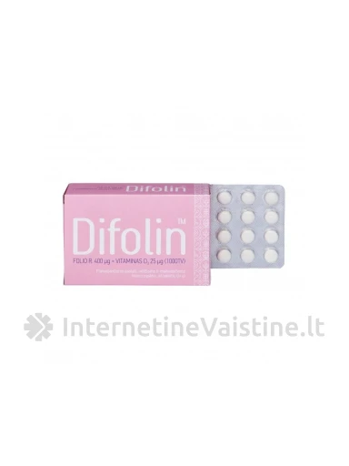 DIFOLIN (FOLIO R. 400MCG+VIT.D3 25MCG) TAB. N60, 60 vnt. | internetinevaistine.lt
