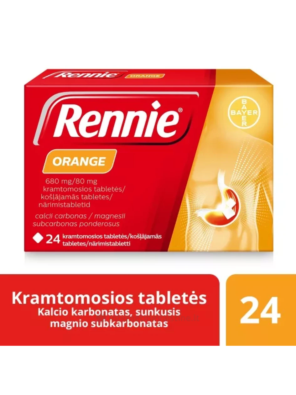 RENNIE ORANGE 680mg/80mg kramtomosios tabletės N24 | internetinevaistine.lt
