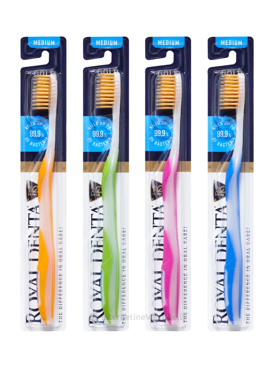 Royal Denta vidutinio minkštumo dantų šepetėlis su aukso dalelėmis Gold Medium, 1vnt | internetinevaistine.lt