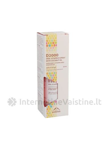 NORDAID D2000, purškiamas vitaminas D3 su MCT aliejumi, 2000IU, 30ml, 200 papurškimų, N1 | internetinevaistine.lt