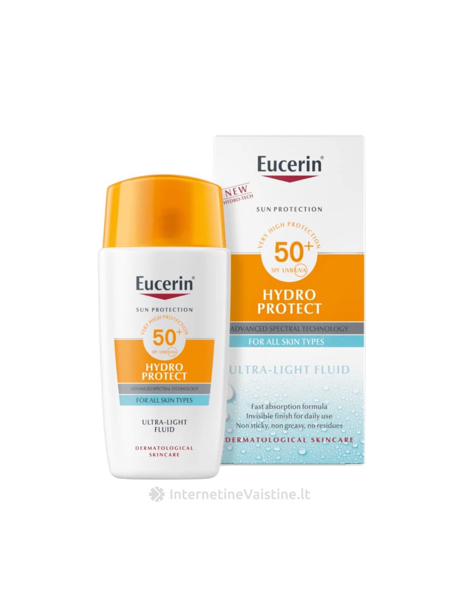 EUCERIN ypač lengvas veido fluidas nuo saulės SPF50+, SUN HYDRO PROTECT 50 ml (66961) | internetinevaistine.lt