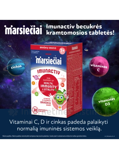 MARSIEČIAI IMUNACTIV, braškių skonio kramtomosios tabletės N30 | internetinevaistine.lt