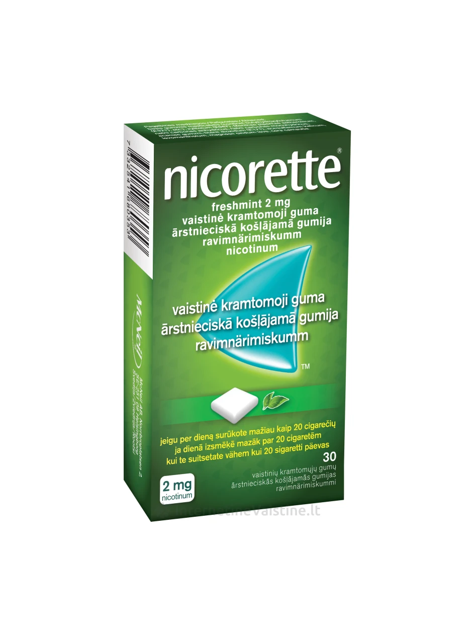 NICORETTE FRESHMINT 2 mg vaistinė kramtomoji guma N30 | internetinevaistine.lt