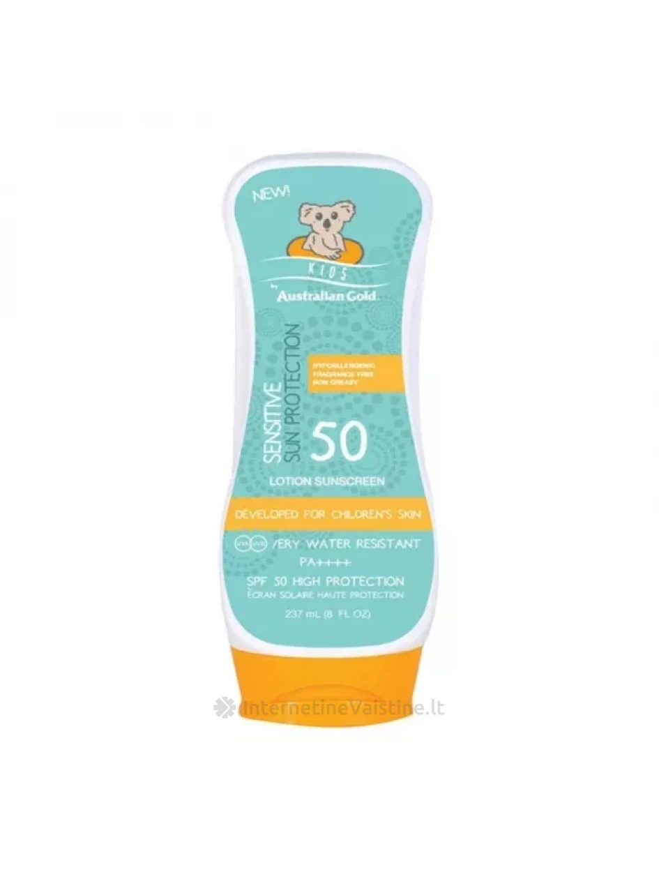 AUSTRALIAN GOLD nuo saulės apsaugantis losjonas vaikams, SPF 50, 237 ml, Vnt | internetinevaistine.lt