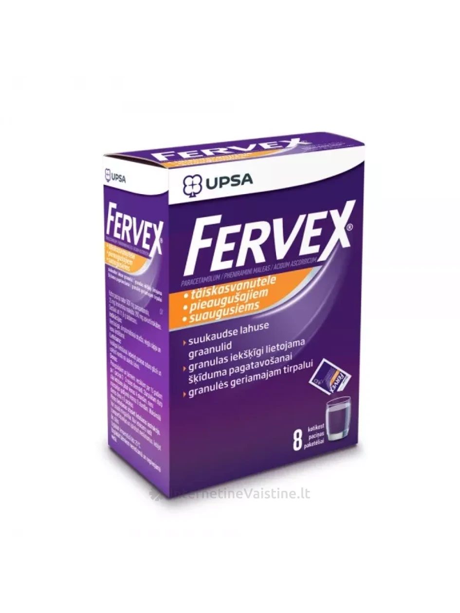 FERVEX 500 mg/200 mg/25 mg granulės geriamajam tirpalui N8 | internetinevaistine.lt