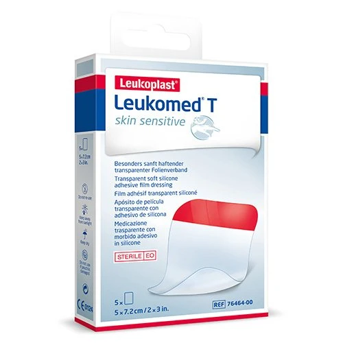 Tvarstis LEUKOPLAST LEUKOMED T Skin Sensitive skaidr. lipn. ster. 5x7.2cm N5, 5 vnt.