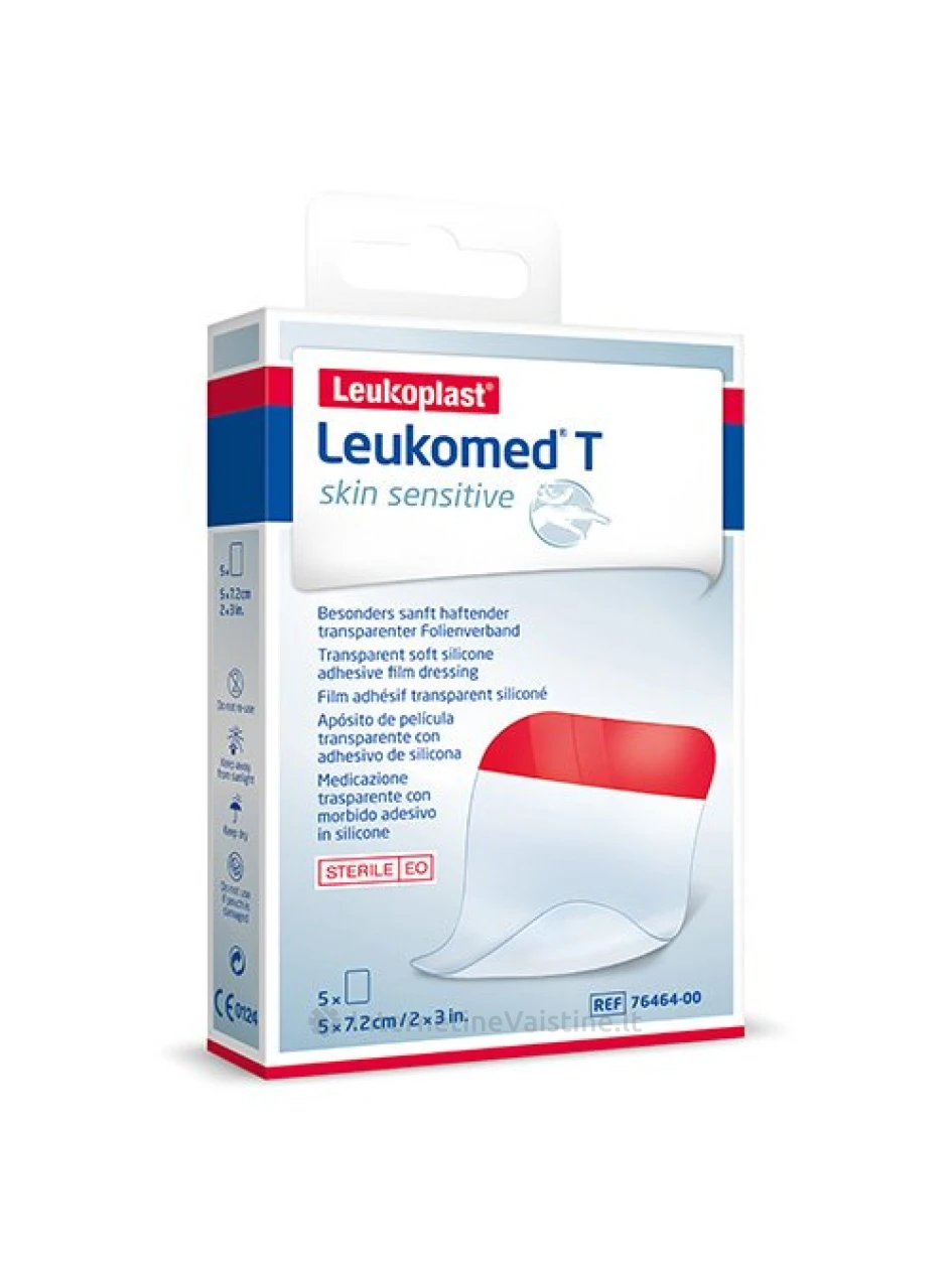 Tvarstis LEUKOPLAST LEUKOMED T Skin Sensitive skaidr. lipn. ster. 5x7.2cm N5, 5 vnt. | internetinevaistine.lt