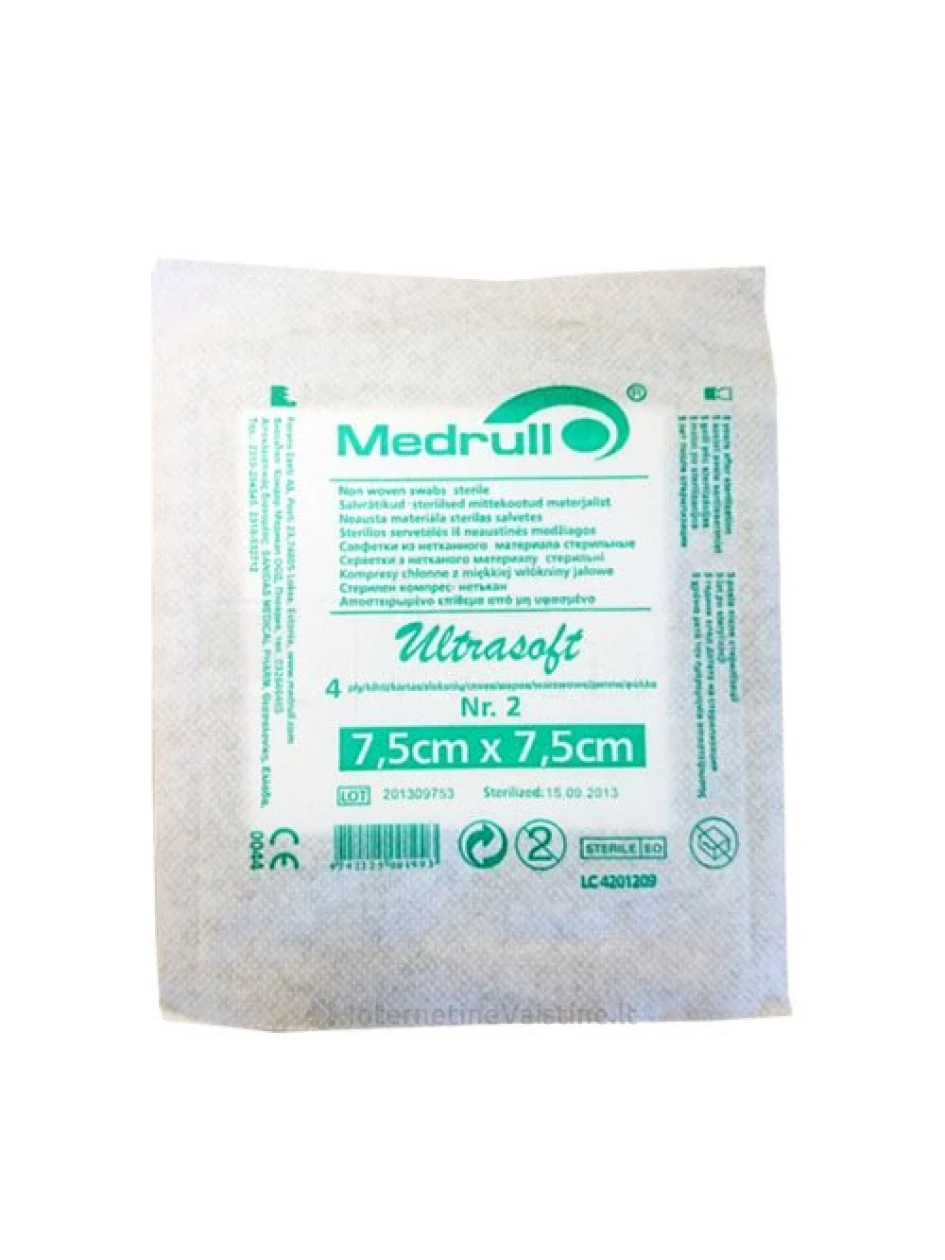 Servetėlės neaustinės sterilios Ultrasoft 4sl. 7,5cm х 7,5cm 2 vnt. Medrull | internetinevaistine.lt