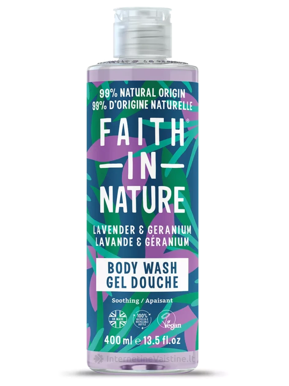 FAITH IN NATURE kūno prausiklis levandų/pelargonijų, 400 ml, Vnt | internetinevaistine.lt